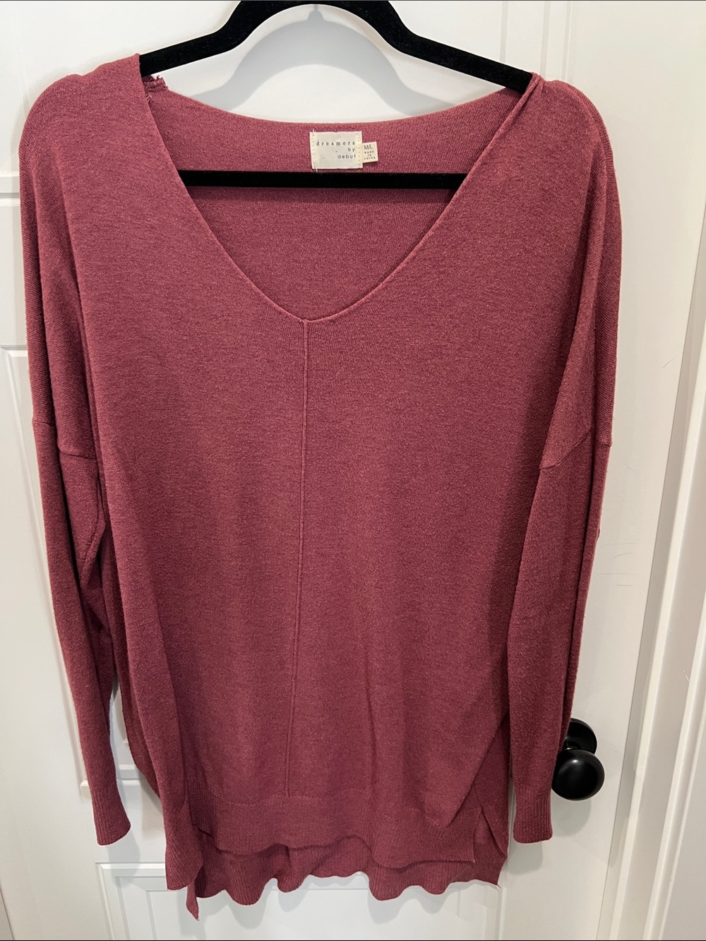 Oversized V-Neck Tunic Sweater - Dusty Rose